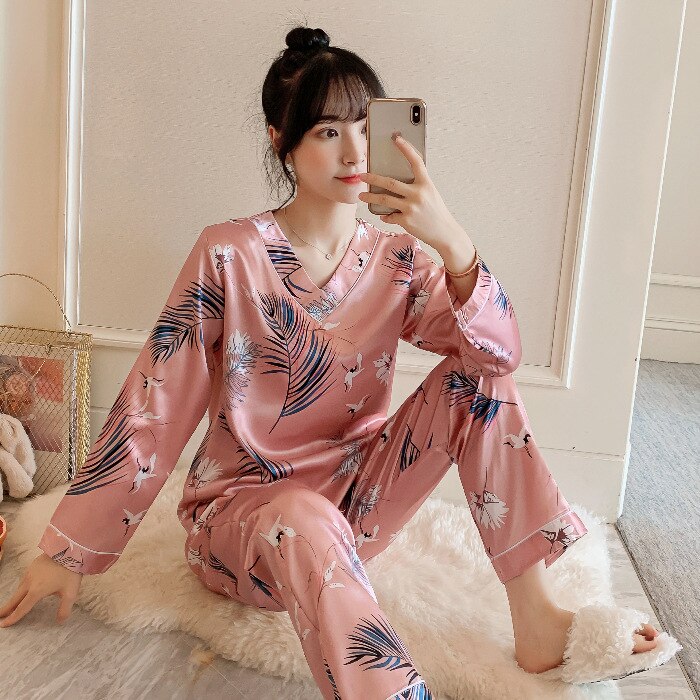 Silk Pajamas Women Cartoons Pajamas for Women Summer Nightwear Plus Size Pajama Two Piece Set Satin Silk Pyjamas Loungewear