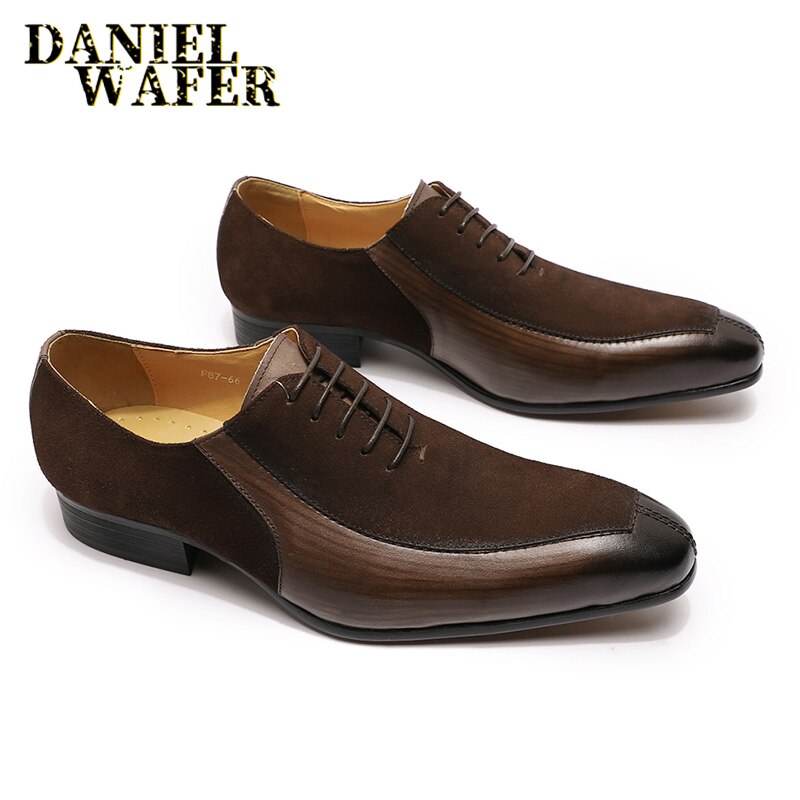 Luxury Handmade Oxford Formal Men Shoes Lace up Split Toe Coffee Black Office Wedding Shoes Suede Patchwork Leather Shoes Men