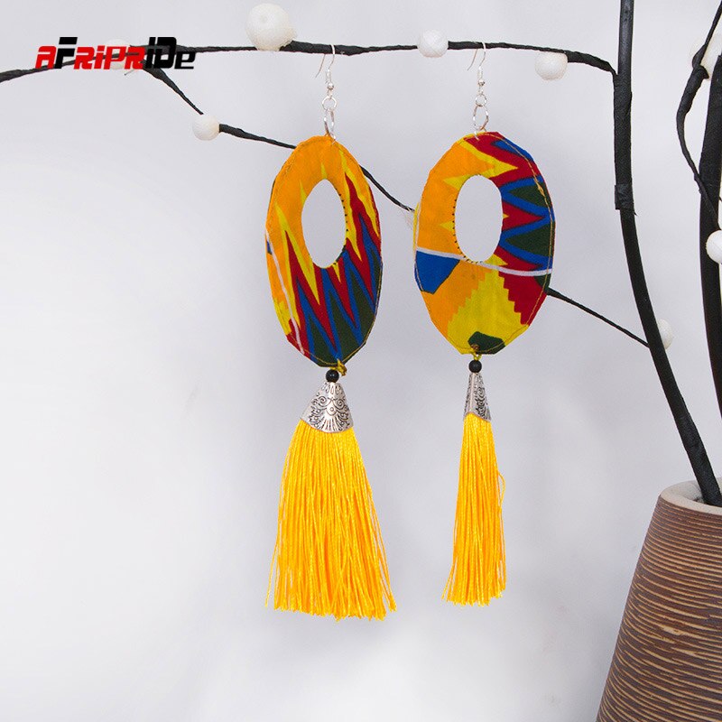 2020 African Cloth Fabric Earrings Handmade Earrings With Tassels For Women African Print Ankara Big Oversized Earrings SP032