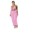 2021 Summer Women Two Piece Fashion Sexy Halter Top High Waist Fringed Stretch Pants Trousers Casual Party Club Clothing Women