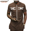 African Men Clothing Ankara Pants Set Dashiki Shirt 2 Piece Outfit Crop Top Attire Short Sleeve Casual AFRIPRIDE A1916030