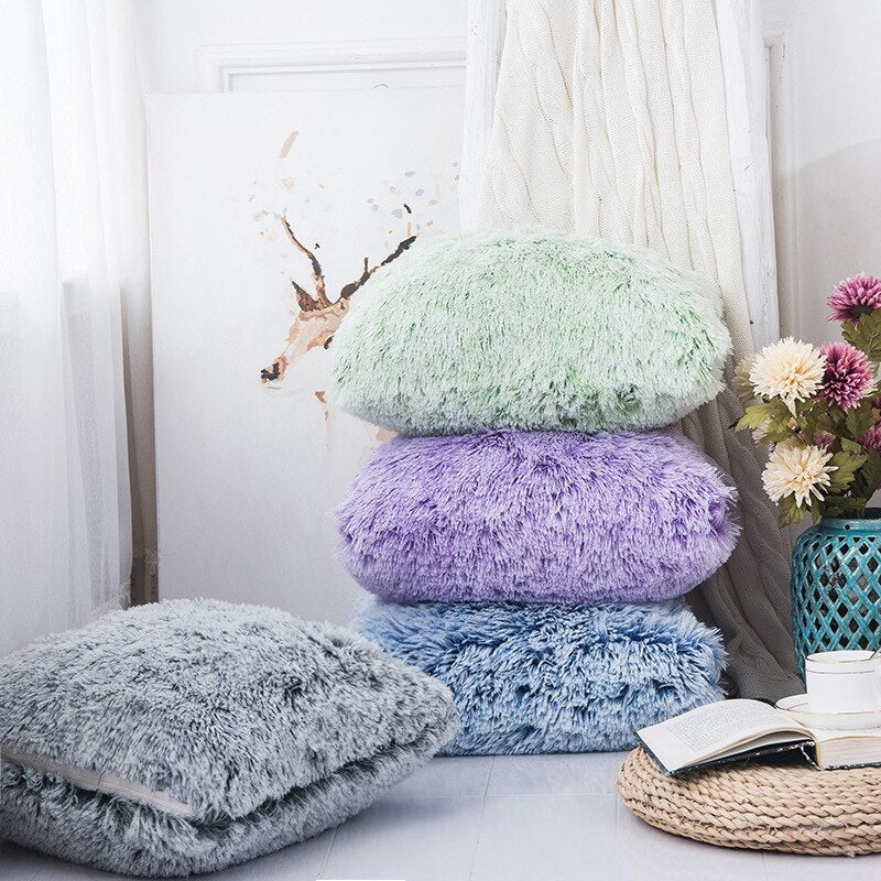 Soft Faux Fur Pillows Case Plush Cushion Cover Pink Blue Purple Warm Living Room Bedroom Sofa Decorative Pillows Cover 43x43cm