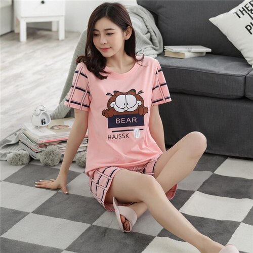 Homewear Pajamas Comfortable Girl Summer Female Cute Pijamas Women Sleepwear Lovely Home Suits Pyjama Short Sleeve Pajamas Set