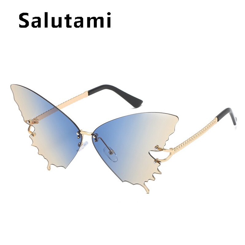 Unique Rimless Overiszed Butterfly Cat Eye Sunglasses For Women New Fashion Brand Gradient Sun Glasses Big Frame Female Shades