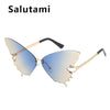 Unique Rimless Overiszed Butterfly Cat Eye Sunglasses For Women New Fashion Brand Gradient Sun Glasses Big Frame Female Shades