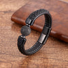 Trendy Genuine Leather Bracelets Men Stainless Steel Clasp Charm Bracelet For Male 6 Style Natural Tiger Eye Lava Stone Jewelry