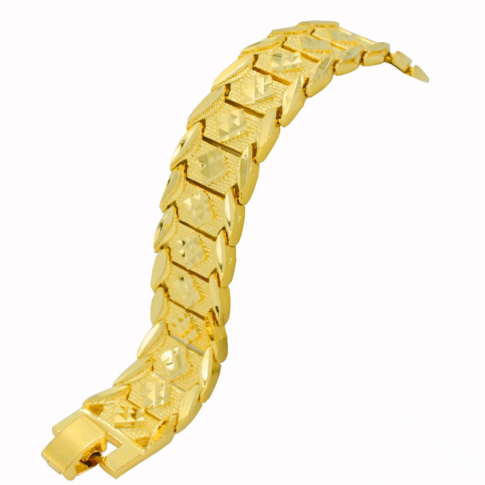 Anniyo 21.5CM,Men Bracelet Gold Color African Wide Bangle for Women,GP Hand Chain Jewelry Ethiopian Arab #002207