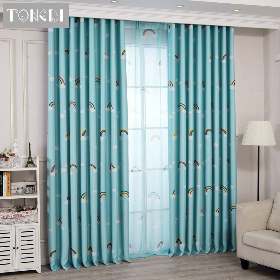 TONGDI Children Blackout Curtains Cartoon Rainbow Printing High-grade Decoration For Home Window Parlou Bedroom LivingRoom