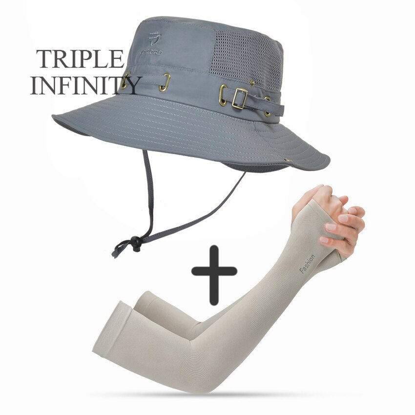 New Summer Mesh Breathable Bucket Hats Men's Outdoor Fishing Mountaineering Sun Hat Casual Foldable Adjustable Male Panama Hat