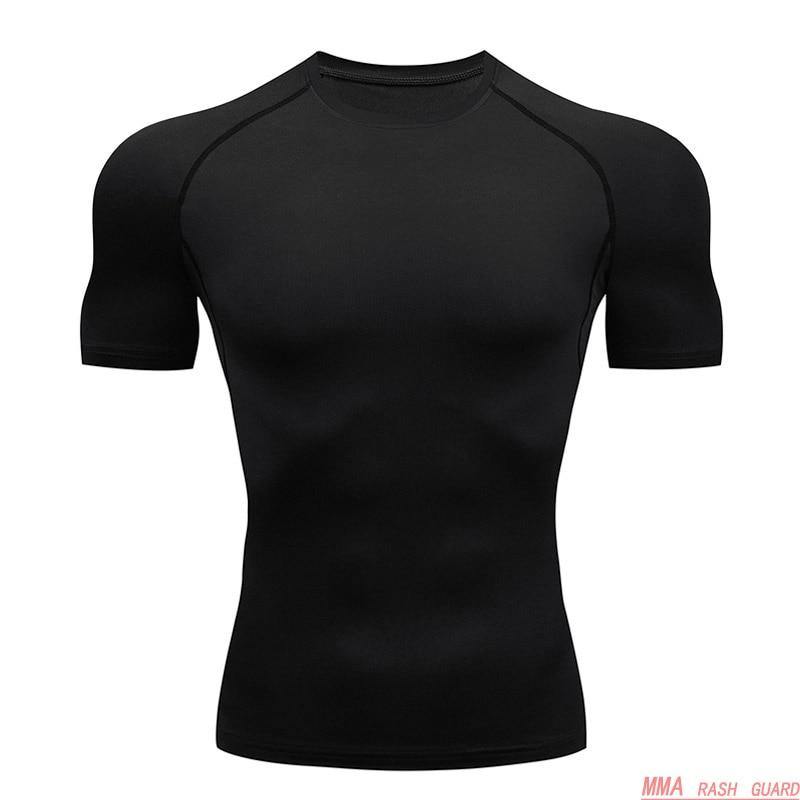 Compression T-shirt Men Running Tights Lycra Tee Shirt Male Bodybuilding Top Black Tees Men's Clothing Short Sleeve T-shirt - Surprise store