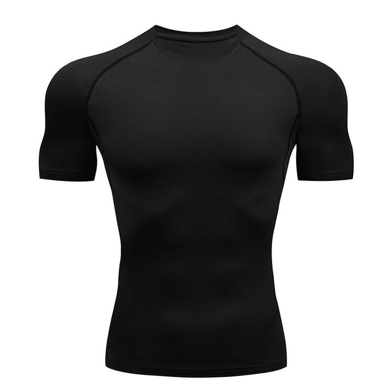 Compression T-shirt Men Running Tights Lycra Tee Shirt Male Bodybuilding Top Black Tees Men's Clothing Short Sleeve T-shirt - Surprise store