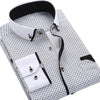 Business Mens Dot Plaid Print Turndown Collar Long Sleeve Button Shirt Blouse Tops Fashion Casual shirt Male Social Dress Shirts
