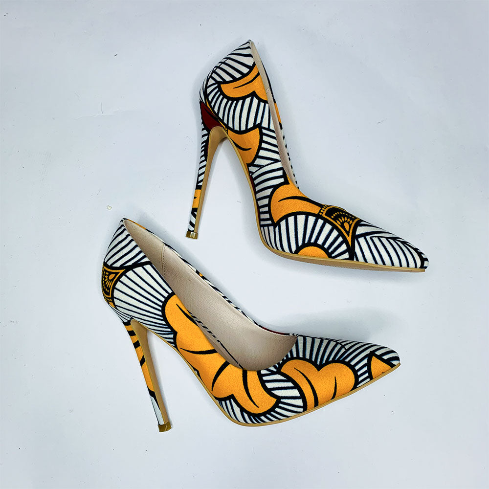 African 2021 new Women Nude shoes ankara print 3cm heels sandals high heels sexy party shoes fashion african ankara print shoes