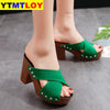 Summer Women Sandals Square High Heel Platform Flock Casual Rivet Pumps Peep Toe Female Elegant Ladies Shoes Zapatos De Mujer