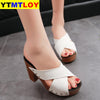 Summer Women Sandals Square High Heel Platform Flock Casual Rivet Pumps Peep Toe Female Elegant Ladies Shoes Zapatos De Mujer