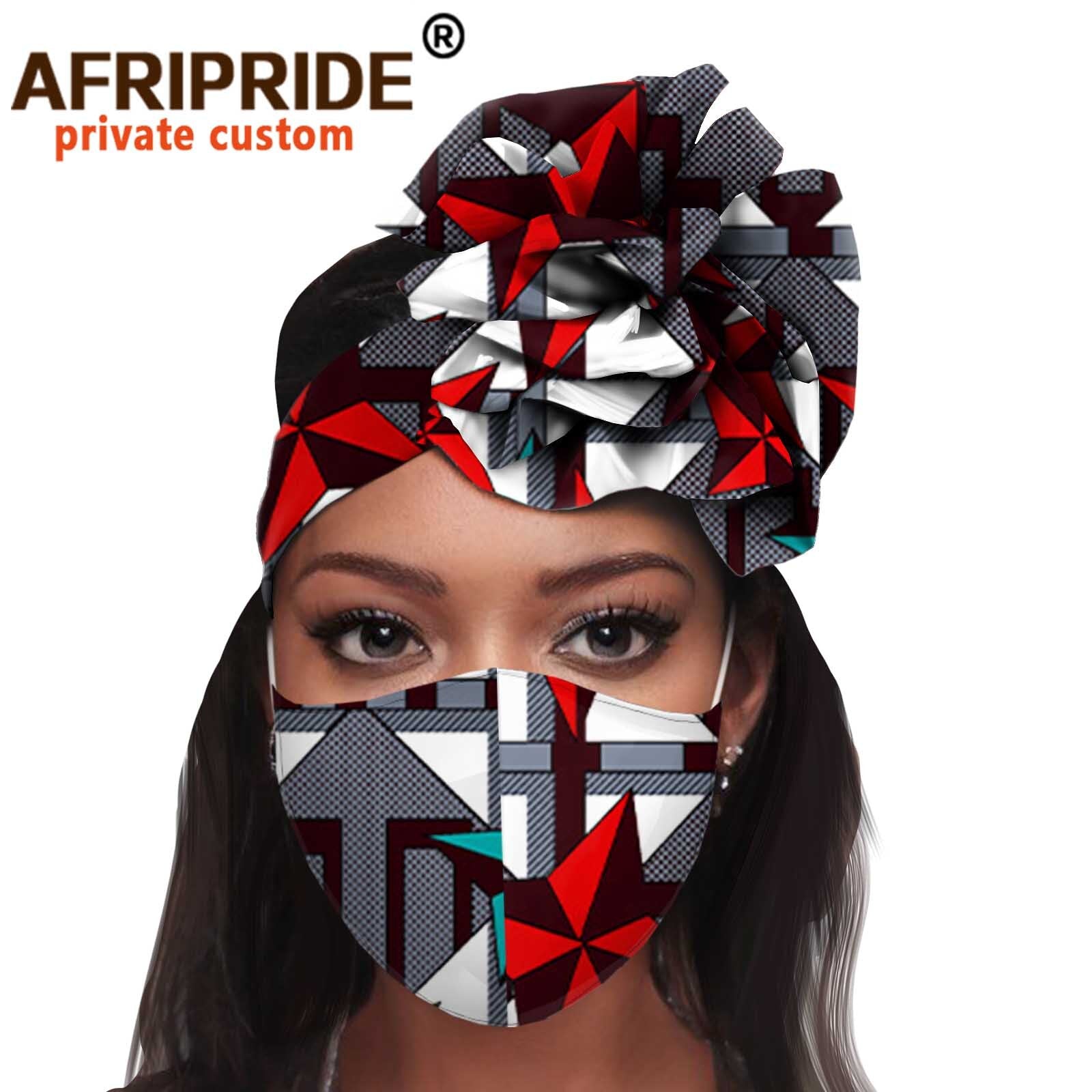 African 2 Piece for Women Headband Headwear Floral Turban Head Scarf Ladies Head Wrap Hair Accessories Match Print Mask A20H015