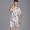 Summer Men Pyjama Set Print Satin Men Pajama Suit Short Sleeve Shorts Silk Pajama Man Sleepwear Spring Pajama Male Nightgown XXL