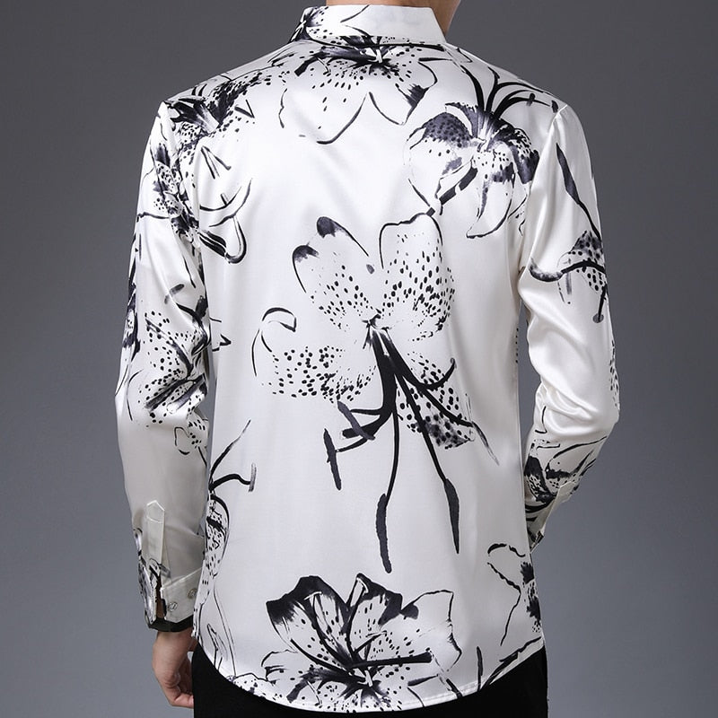 2021 Brand Long Sleeve Men Social Shirt Spring Streetwear Casual Floral Shirts Dress Mens Slim Regular Fit Clothes Fashions 0074