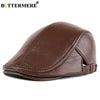 BUTTERMERE Men Beret Hat Real Leather Flat Cap Sheepskin Autumn Winter Male Brown