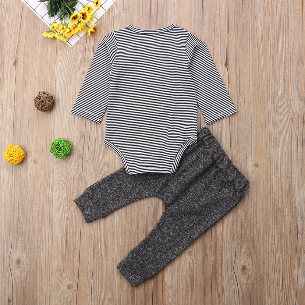 0-24M 2Pcs Newborn Boy Cotton Stripe Romper Tops +Long Pants Baby Outfits Boy Clothes Suits