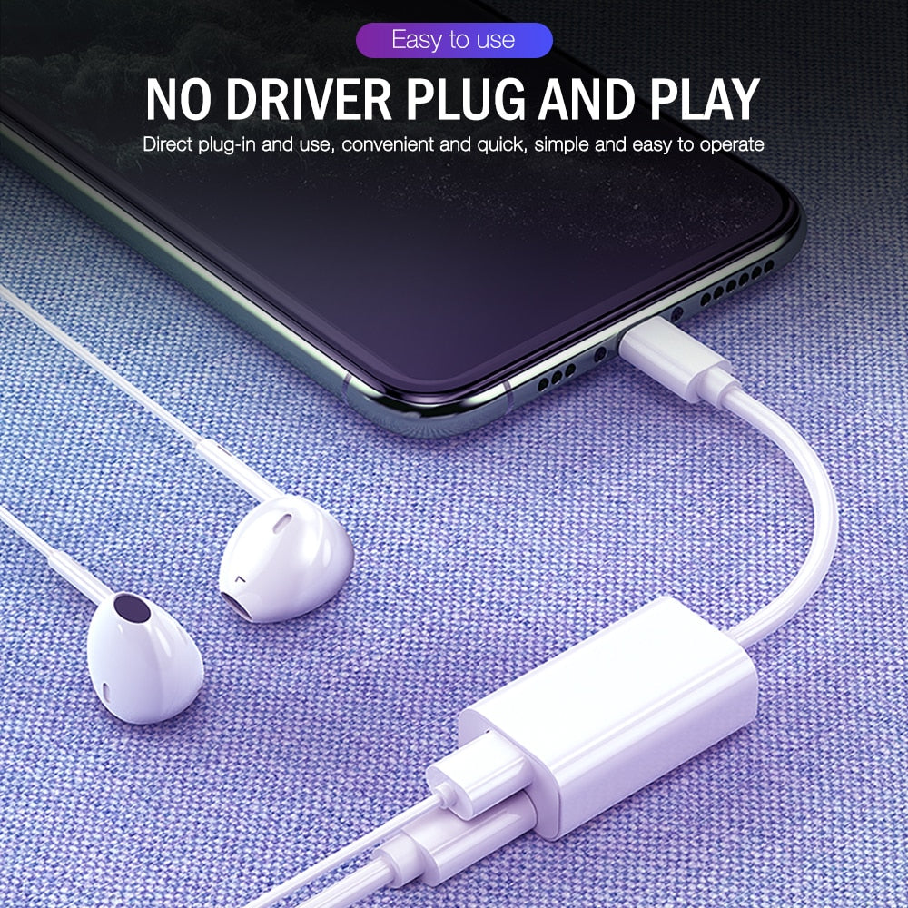 2 in 1 Adapter Splitter Cable For iPhone 11 Pro Xs Max XR 7 8 Plus iPad iOS Dual Lightning Charging Audio Earphone OTG Accessory