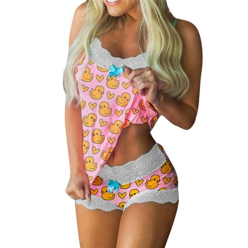 Sexy Summer Pajamas Sleepwear for Women Sleeveless Spaghetti Strap Summer Pyjamas 2pcs Cami Top Shorts Pajamas Sets Nightwear