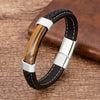 Natural Stone Men Bracelet Black Genuine Leather Rope Chain Stainless Steel Magnet Clasp Natural Stone Bracelets Male Jewelry