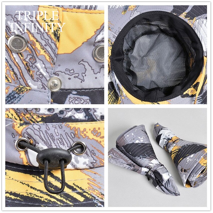 New Fashion Sun Hat Male Sunshade Summer Outdoor Fishing Sun-proof Breathable Foldable Big Wide Brim Men's Panama Hat Bucket Hat