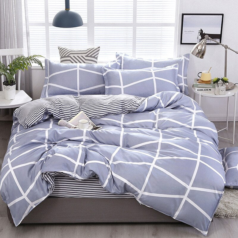 Classic Black White Grid Bedding Set Fashion Polka Dot Double Bed Linens Cover Set Quilt Pillowcase Shinging Star Pattern