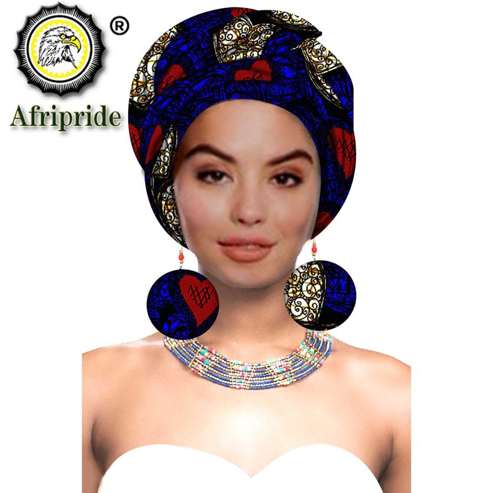 African Turbans African Headwraps for Woman African Headscarf Nigerian Headtie with Matching Earring Dashiki Ankara Wax S20H004