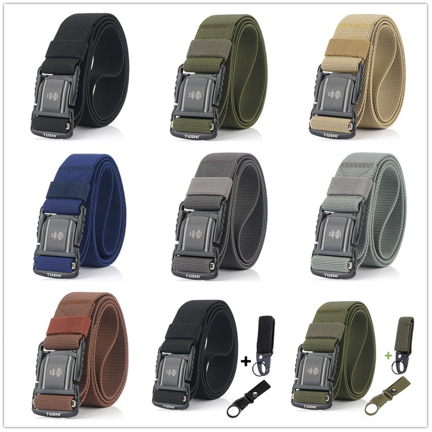 Elastic Men Belt Alloy Magnetic Buckle Outdoor Working Tactical Belt For Jeans Pants Casual Stretch Overalls Male Waist Belt New