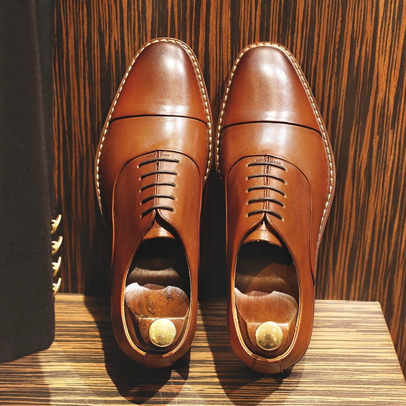 DESAI Men's Genuine Leather Business Dress Shoes Formal Wear Shoes Men Invisible Increase Soft Lining Casual Shoes EU Size 38-45