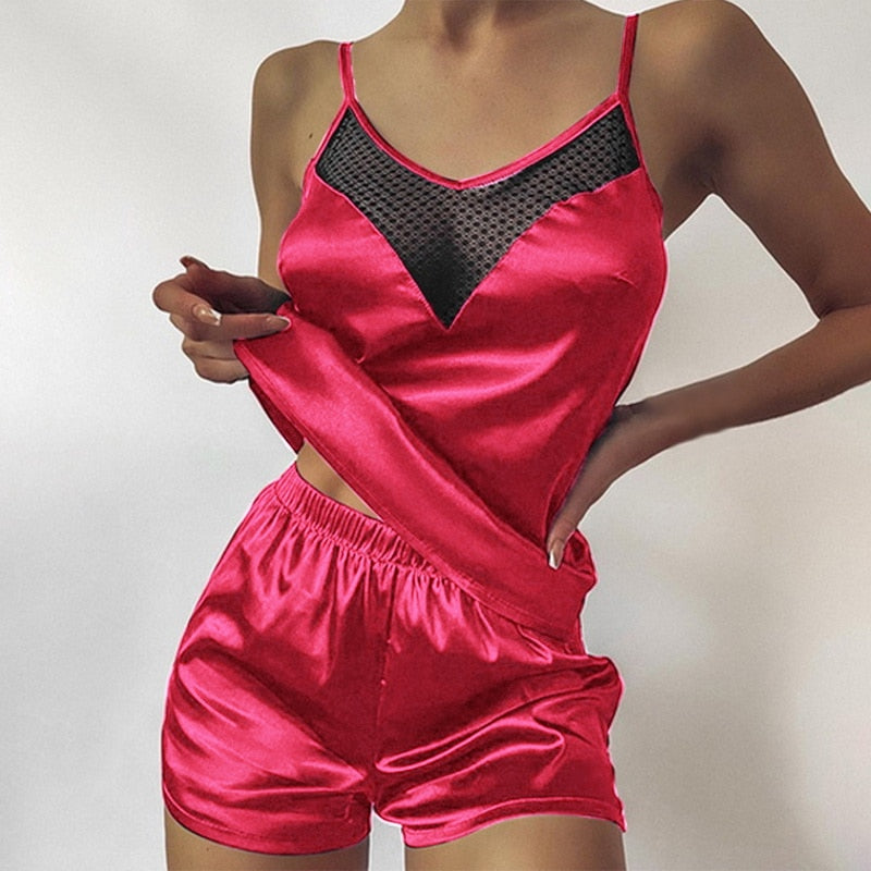 2021 Summer Women's Pajamas Set V-Neck Stretch Satin nightie for women Sexy Lingerie Sleepwear Pajamas Nightwear Home Clothes
