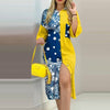 2021 Summer Sexy Shirts Patchwork Dress Fashion Print Button Long Party Dresses Elegant Turn-Down Collar 3/4 Sleeve Pocket Dress