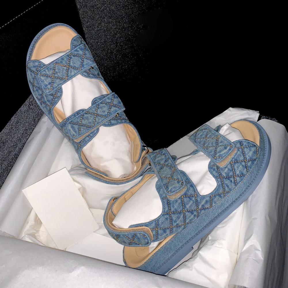 Ollymurs summer women sandals fashionVintage denim women's sandals trend Velcro women sandals Zapatos Mujer