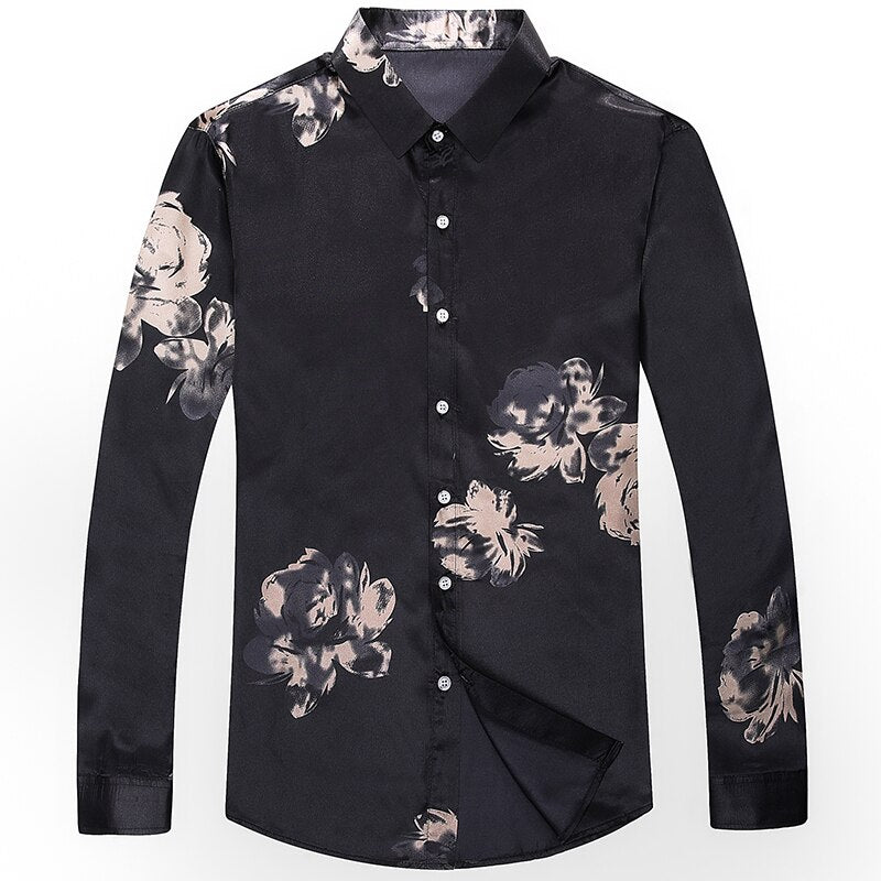 2021 Brand Long Sleeve Men Social Shirt Spring Streetwear Casual Floral Shirts Dress Mens Slim Regular Fit Clothes Fashions 0075