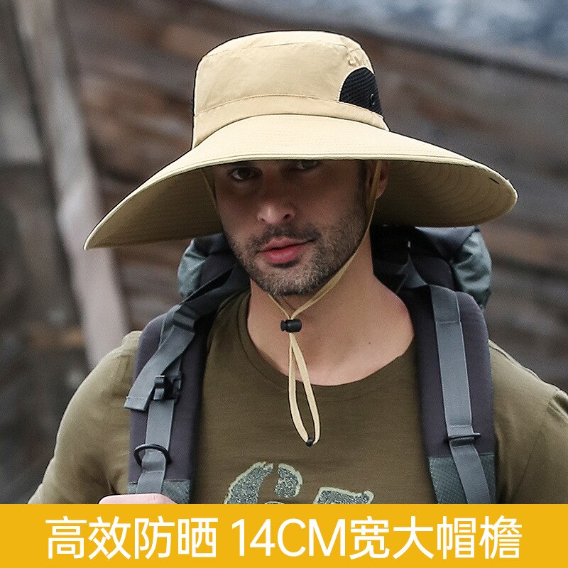 Men's Panama Hat Fisherman Hat Outdoor Breathable Mesh Hiking Hats 9CM Wide Brim Anti-UV Sun Hat Bucket Hat Mountaineering Caps