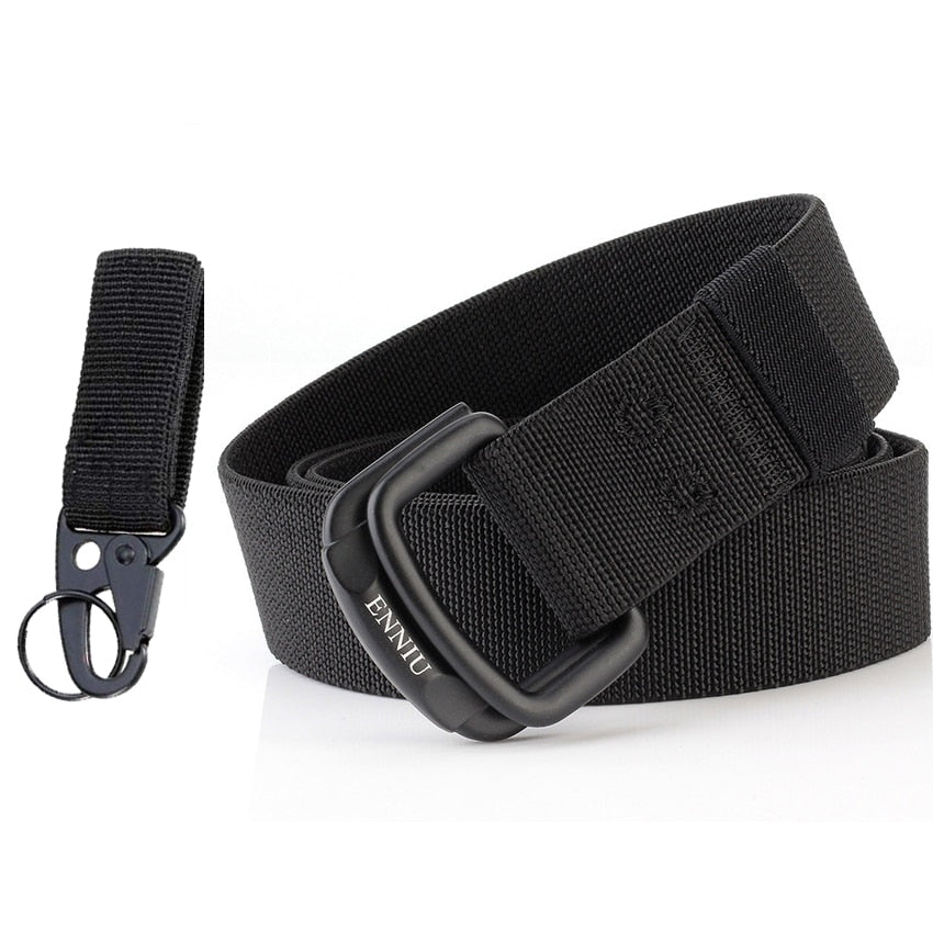 Military Equipment Belt Men Elastic Nylon Tactical Belts For Jeans Pants Solid Strap Canvas Double Ring Metal Buckle Waist Belt