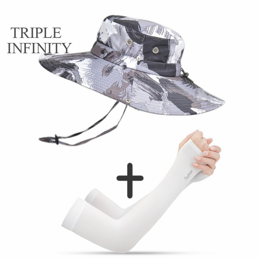 New Fashion Sun Hat Male Sunshade Summer Outdoor Fishing Sun-proof Breathable Foldable Big Wide Brim Men's Panama Hat Bucket Hat
