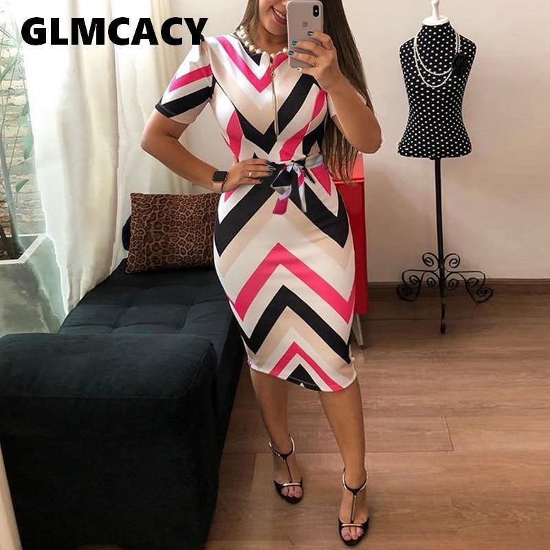 Plus Size Women Autumn Winter Work Office Business Belted Pencil Dress Casual Front Zipper Patchwork Sheath Bodycon Midi Dress - Surprise store