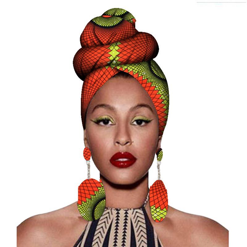 2020 fashion african headwraps+earings 2 piece sets for women bazin riche african head scarf pure cotton