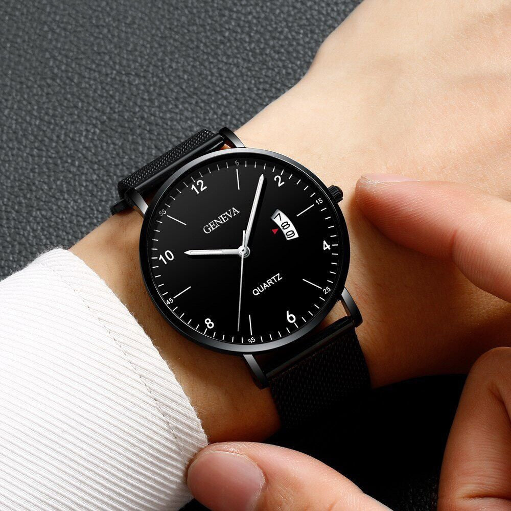 Men Watches 2021 Luxury Famous Brand Men Stainless Steel Mesh Calendar Watch Men Quartz Watch Relogio Masculino Men Wristwatch
