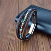 Multilayer Bracelet Natural Stone Genuine Leather Braided Wrap Bangle Stainless Steel Magnetic Clasp Bracelet Men Jewelry