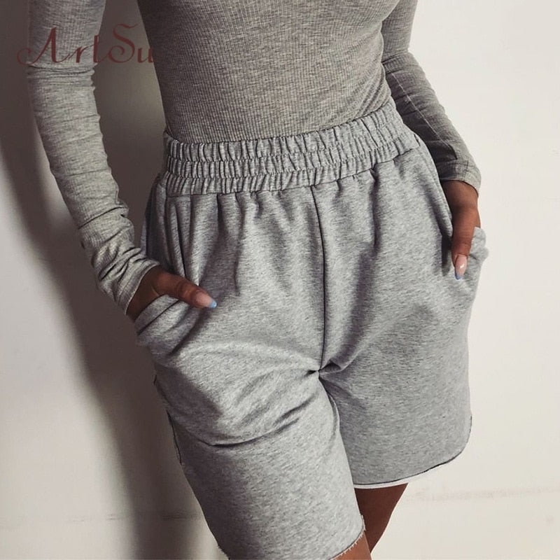 Artsu 2020 Summer Women Clothes Solid Cotton Sport Casual Shorts Women Harajuku High Waist Shorts Short Pants Ladies Autumn