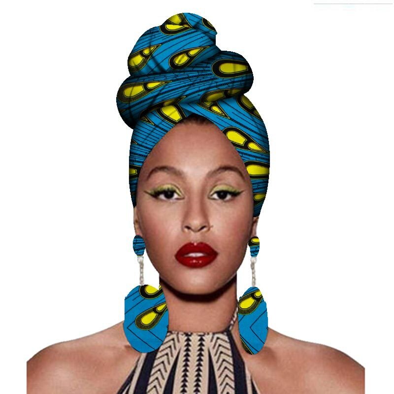 2020 fashion african headwraps+earings 2 piece sets for women bazin riche african head scarf pure cotton