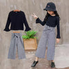 2020 Kids Girls Clothes Sets Long Sleeve T-shirts + Plaid Wide Leg Pants Autumn Children's Clothing Teenage for 7 8 10 12 Years