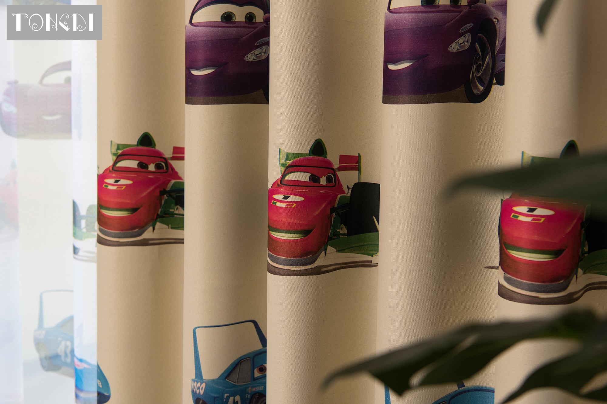 TONGDI Children Blackout Curtains Kawaii Lovely Cartoon Car Printing Decoration For French Window Home Parlou Bedroom LivingRoom
