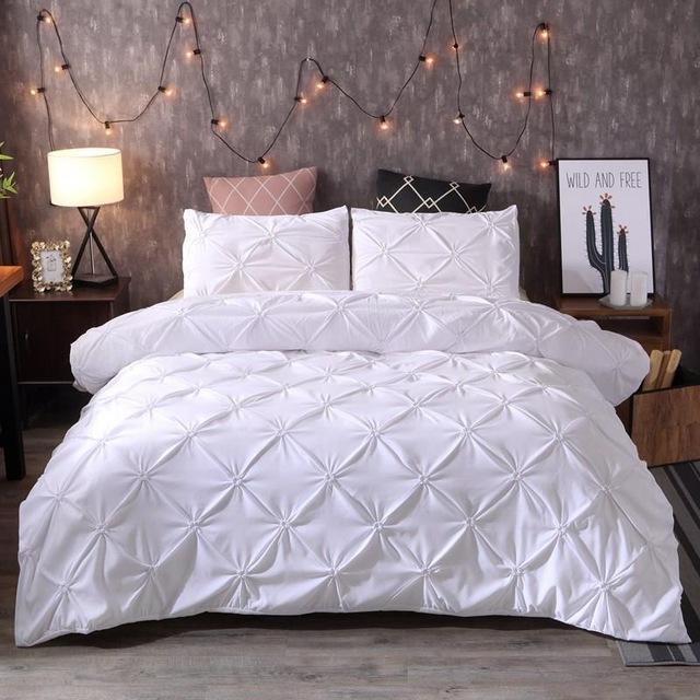 White Duvet Cover Set Pinch Pleat 2/3pcs Twin/Queen/King Size Bedclothes Bedding Sets Luxury Home Hotel Use(no filling no sheet)