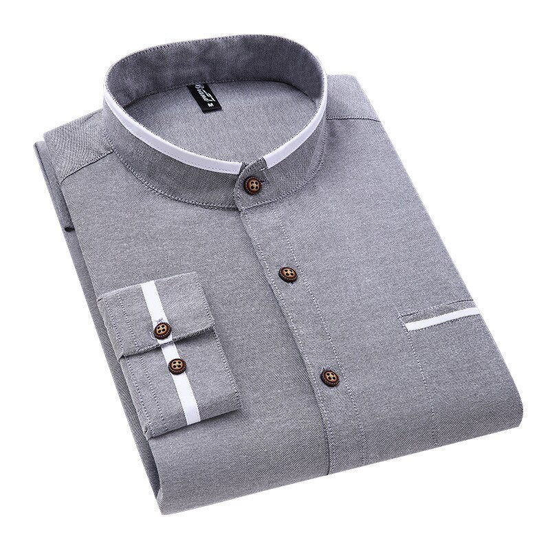 Quality Casual Button Men Shirt Long Sleeve Regular Fit Men Shirt Striped Stand Shirts Men Dress Oxford Camisa Social Shirts