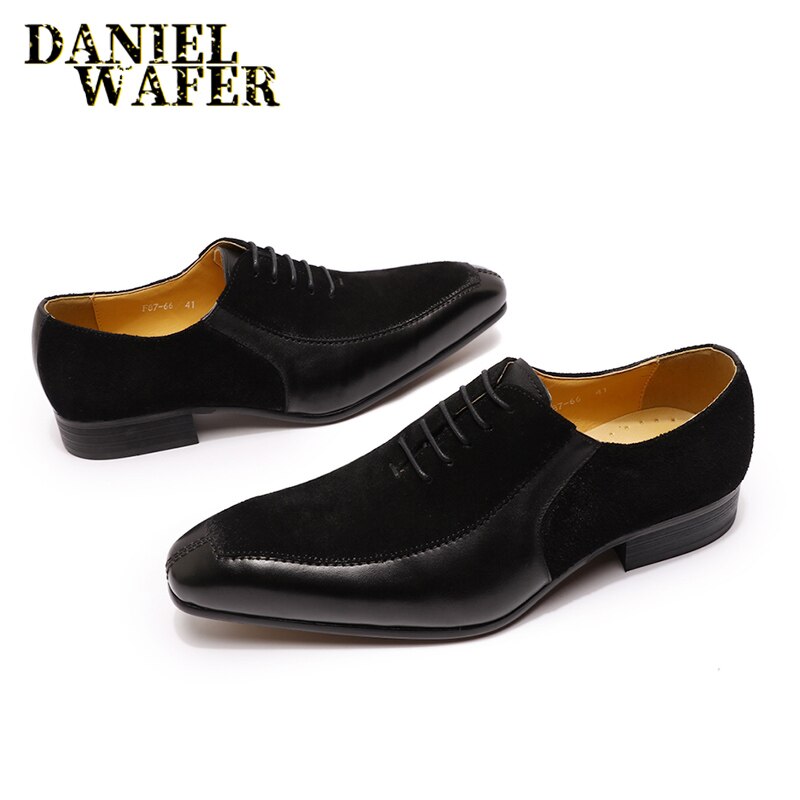 Luxury Handmade Oxford Formal Men Shoes Lace up Split Toe Coffee Black Office Wedding Shoes Suede Patchwork Leather Shoes Men
